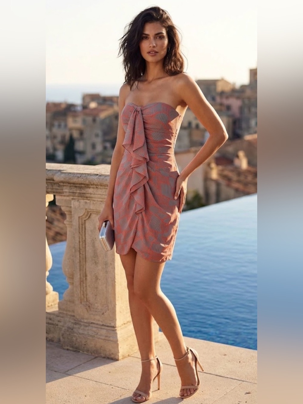 Gianni Bini Aubrey Strapless Cocktail Mini Dress - Orange & Gray -Sz 6 -NWT